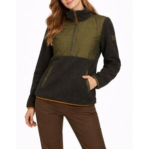 Prana Women's Black Olive Wooly Bird Fleece Half Zip Jacket Size XL NWT